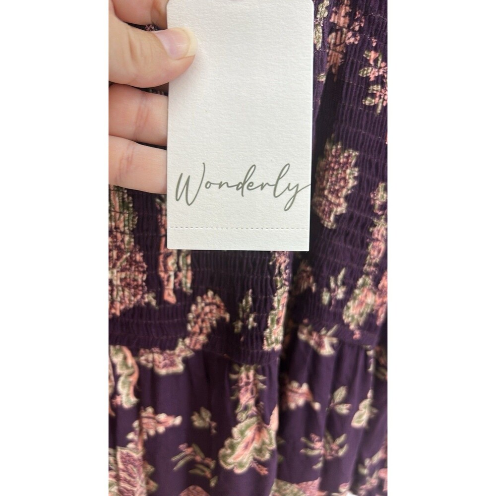 Wonderly Plum Floral Bishop Sleeve Maxi Dress NWT - Picture 2 of 4